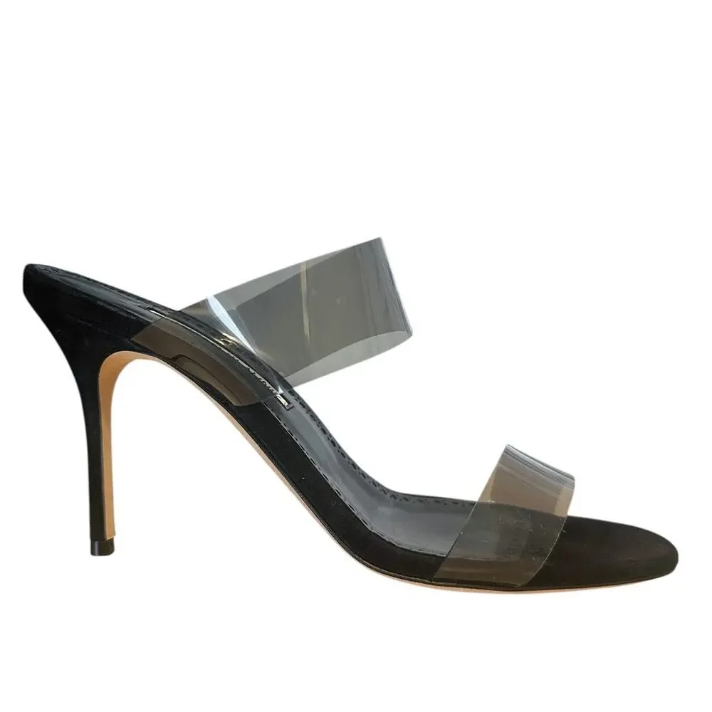 Manolo Blahnik  Scolto 90 Clear PVC Strap High Heel Mule Sandals 38.5 EU